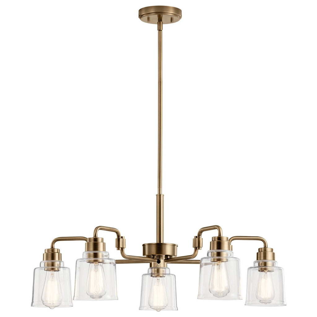 KICHLER 52398WBR Aivian 30" 5 Light Chandelier with Clear Glass Weathered Brass