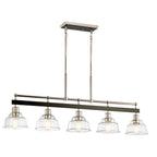 KICHLER 52404PN Eastmont 5 Light Linear Chandelier With Clear Glass Polished Nickel And Walnut Wood