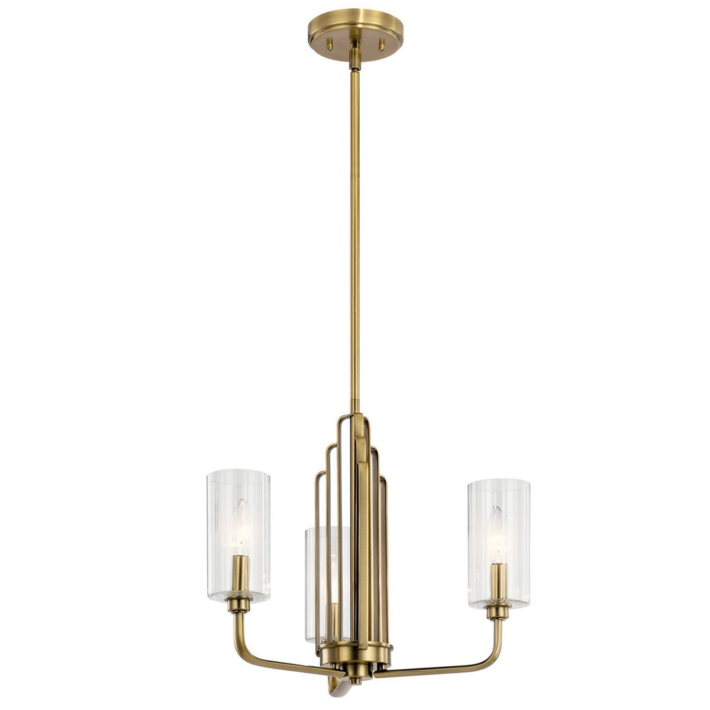 KICHLER 52410BNB Kimrose 3 Light Chandelier With Clear Fluted Glass In Brushed Natural Brass