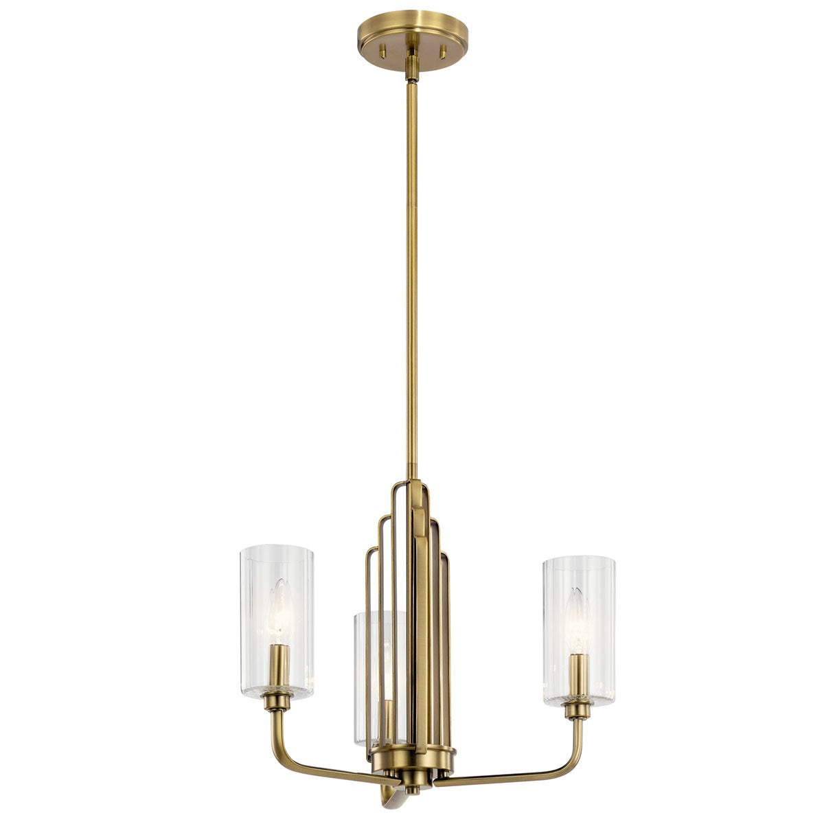 KICHLER 52410BNB Kimrose 3 Light Chandelier With Clear Fluted Glass In Brushed Natural Brass