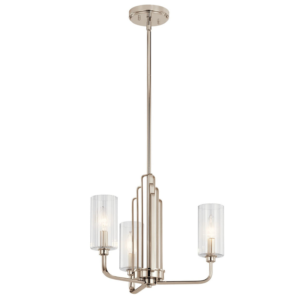 KICHLER 52410PN Kimrose 3 Light Chandelier With Clear Fluted Glass In Polished Nickel And Satin Nickel