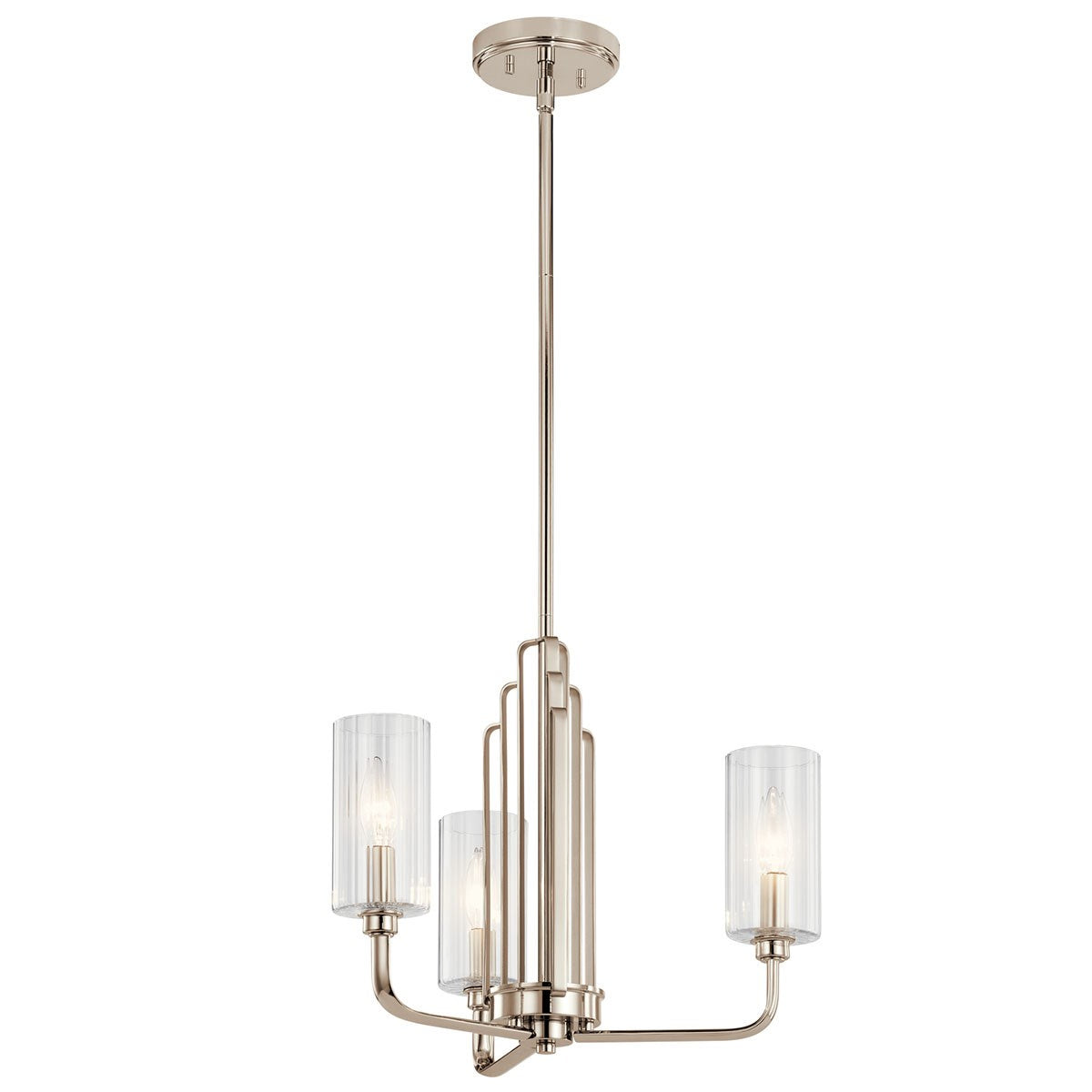 KICHLER 52410PN Kimrose 3 Light Chandelier With Clear Fluted Glass In Polished Nickel And Satin Nickel