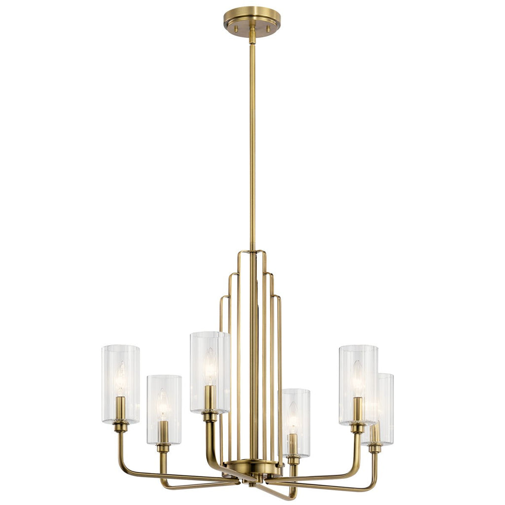 KICHLER 52411BNB Kimrose 6 Light Chandelier With Clear Fluted Glass In Brushed Natural Brass