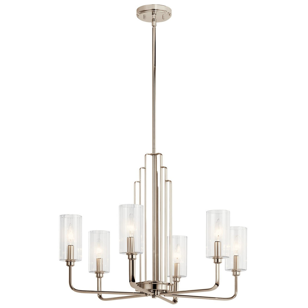 KICHLER 52411PN Kimrose 6 Light Chandelier With Clear Fluted Glass In Polished Nickel And Satin Nickel