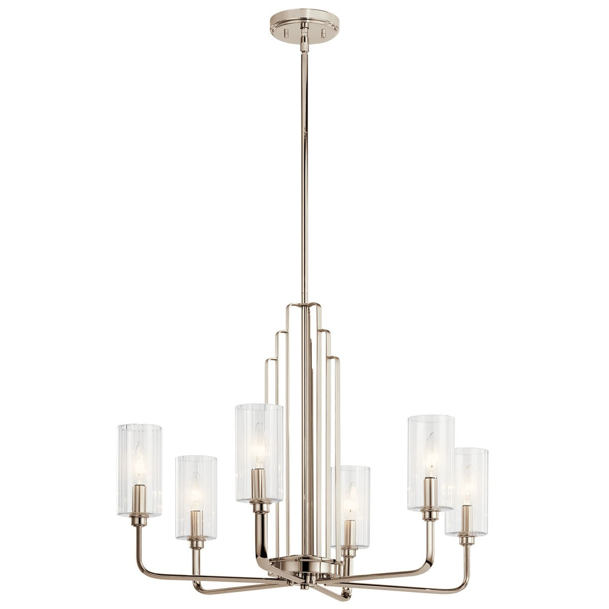 KICHLER 52411PN Kimrose 6 Light Chandelier With Clear Fluted Glass In Polished Nickel And Satin Nickel