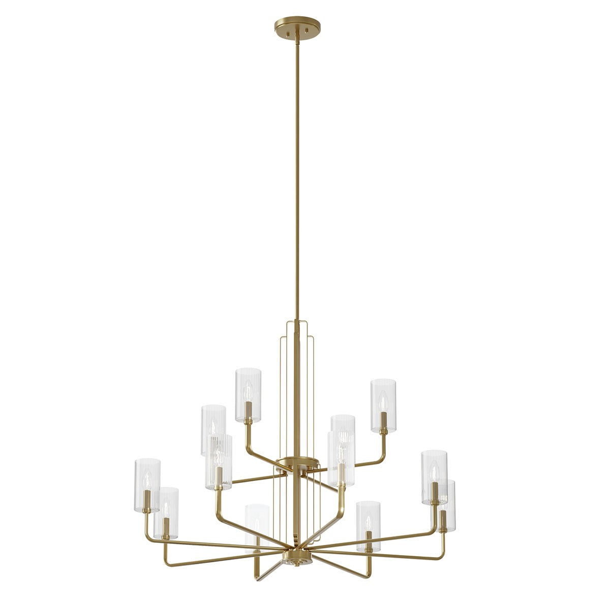 KICHLER 52412BNB Kimrose 12 Light Chandelier With Clear Fluted Glass In Brushed Natural Brass