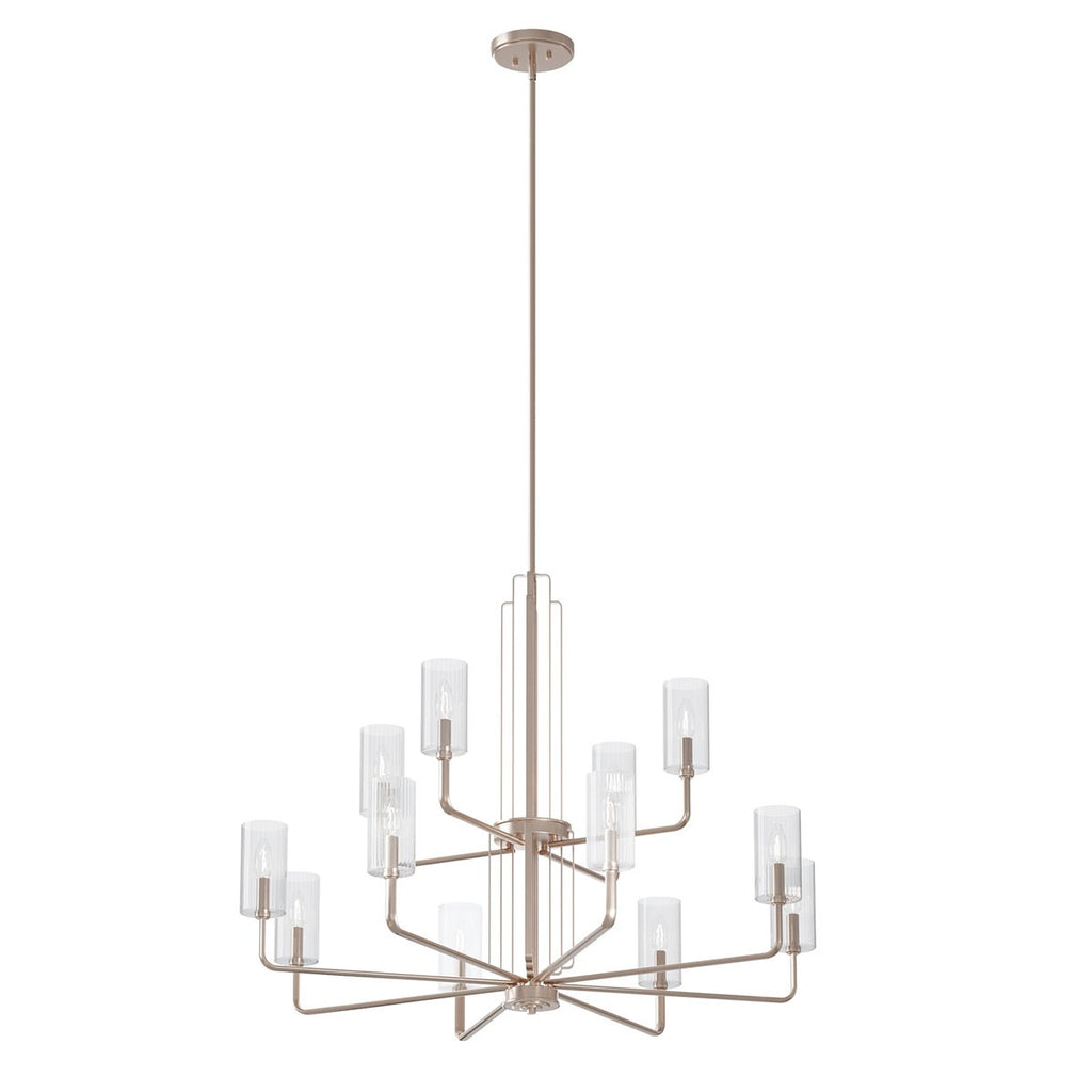 KICHLER 52412PN Kimrose 12 Light Chandelier With Clear Fluted Glass In Polished Nickel And Satin Nickel