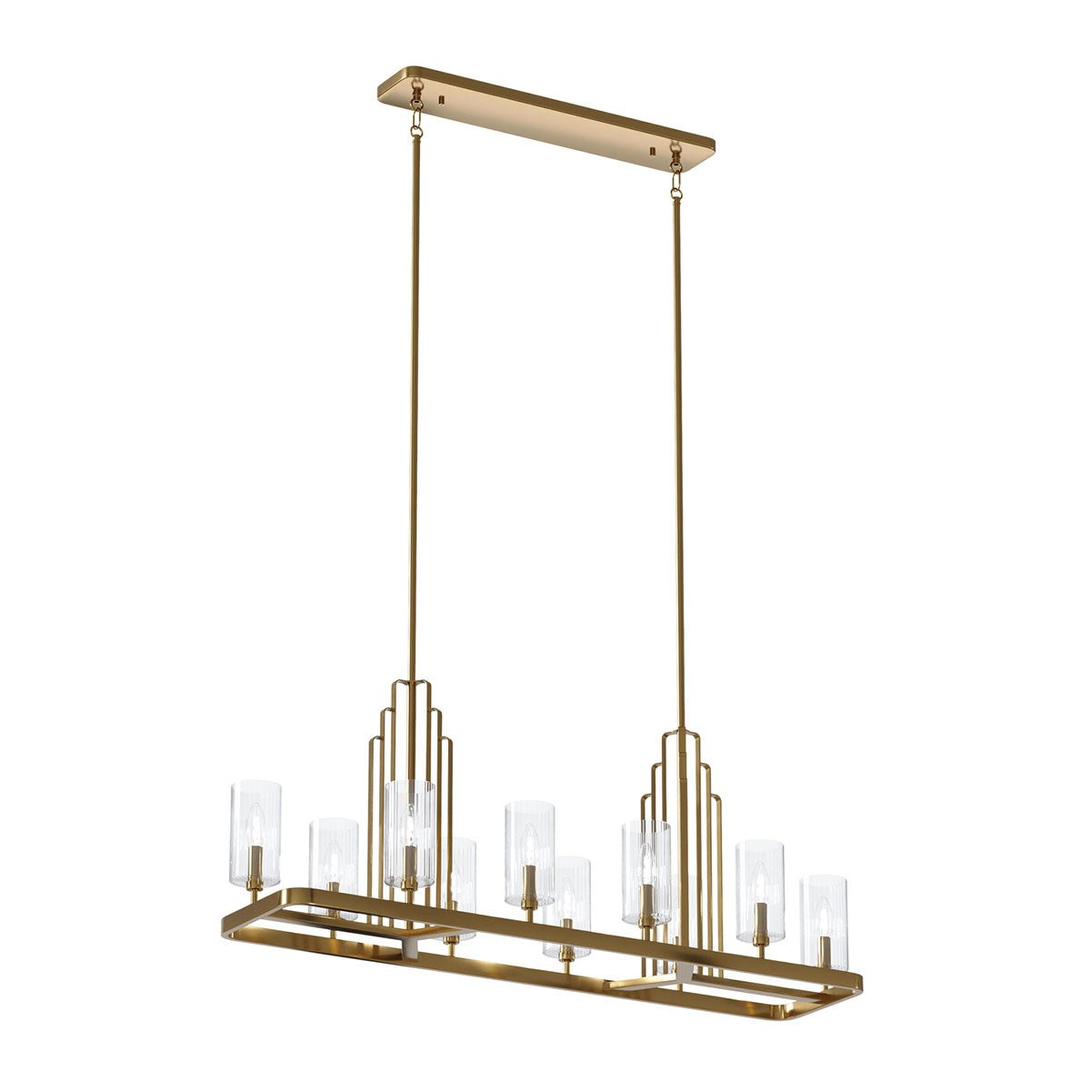 KICHLER 52413BNB Kimrose 10 Light Linear Chandelier With Clear Fluted Glass In Brushed Natural Brass