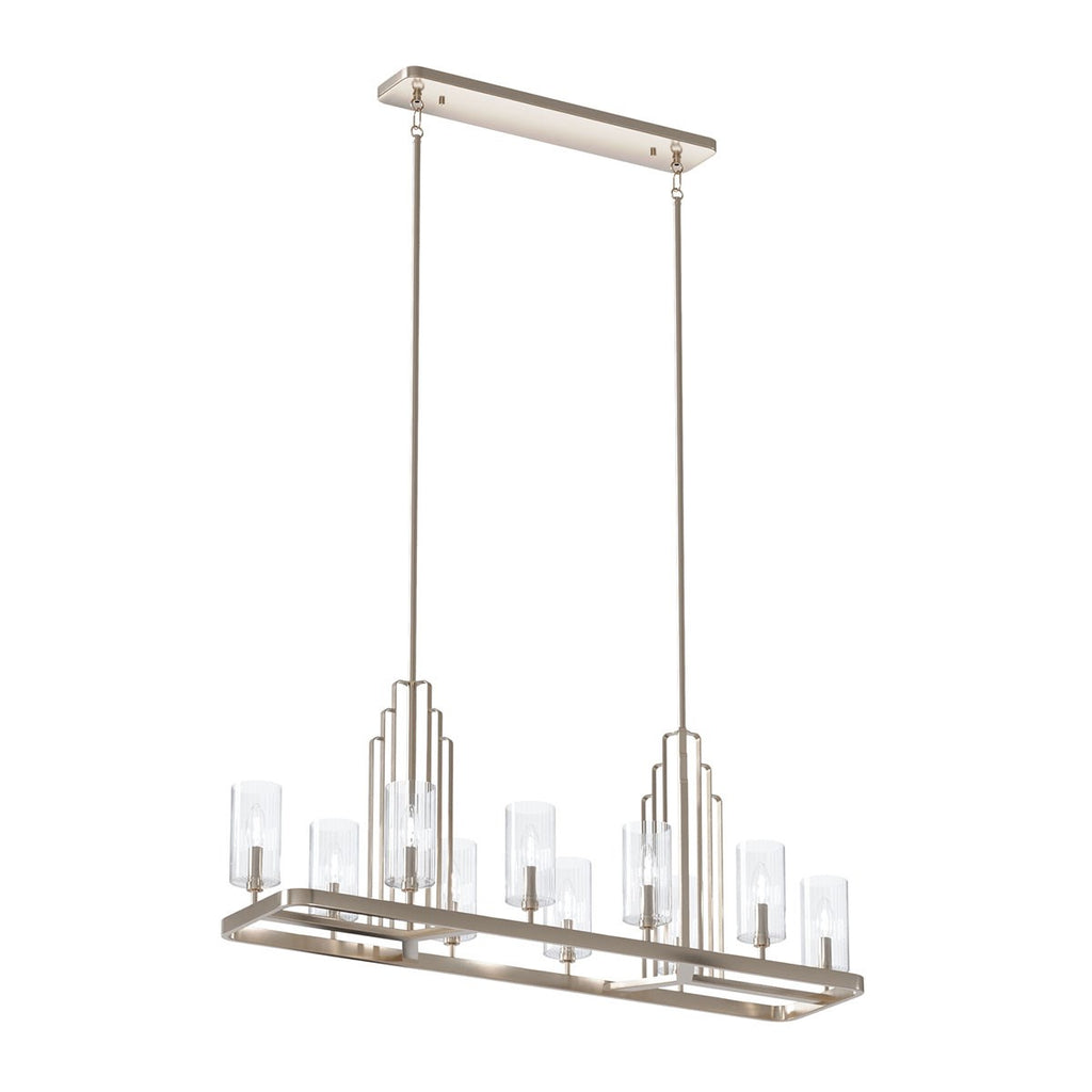 KICHLER 52413PN Kimrose 10 Light Linear Chandelier With Clear Fluted Glass In Polished Nickel And Satin Nickel