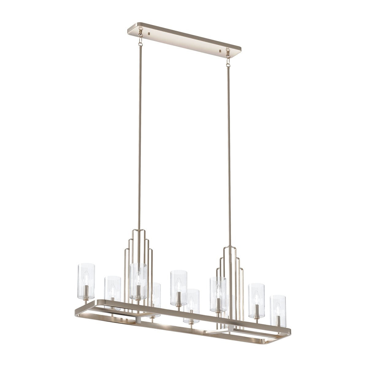 KICHLER 52413PN Kimrose 10 Light Linear Chandelier With Clear Fluted Glass In Polished Nickel And Satin Nickel