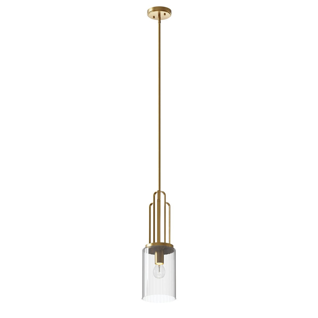 KICHLER 52414BNB Kimrose 1 Light Mini Pendant With Clear Fluted Glass In Brushed Natural Brass