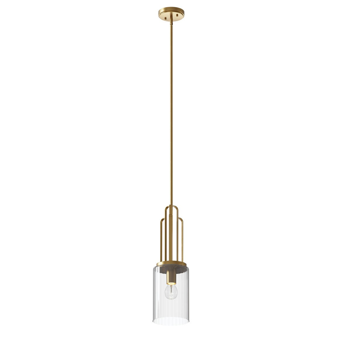 KICHLER 52414BNB Kimrose 1 Light Mini Pendant With Clear Fluted Glass In Brushed Natural Brass