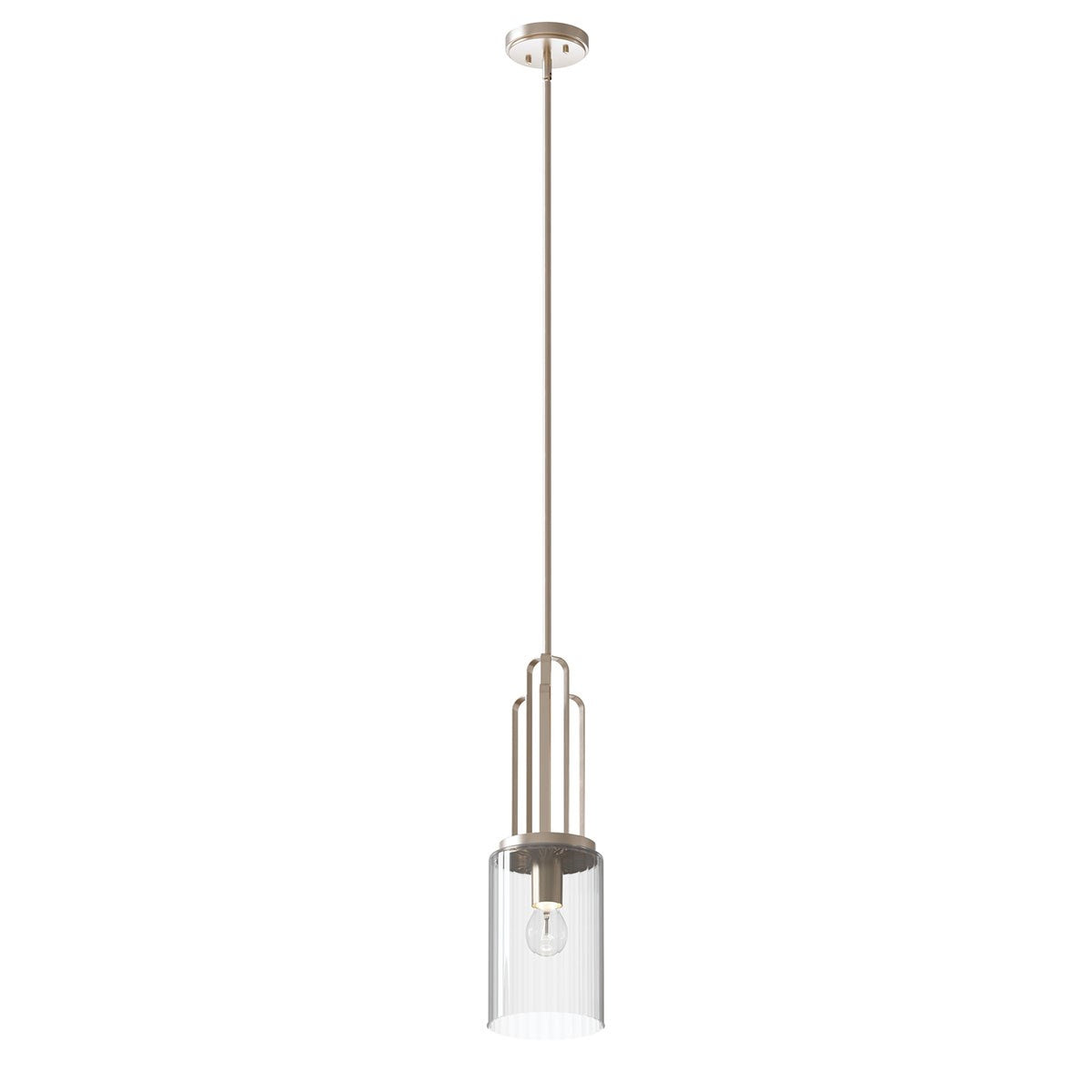 KICHLER 52414PN Kimrose 1 Light Mini Pendant With Clear Fluted Glass In Polished Nickel And Satin Nickel
