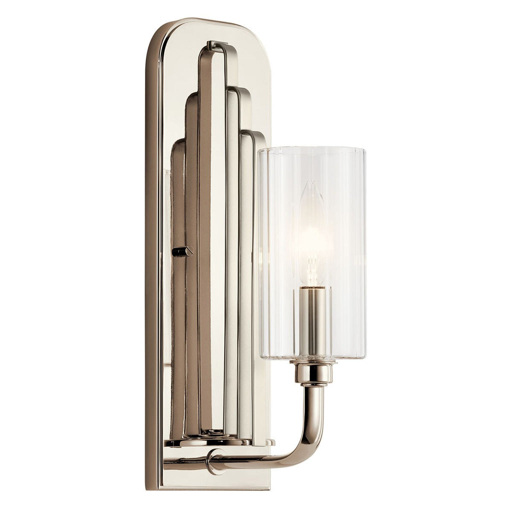 KICHLER 52415PN Kimrose 1 Light Wall Sconce With Clear Fluted Glass In Polished Nickel And Satin Nickel