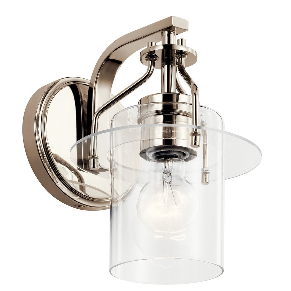 KICHLER 55077PN Everett 9.25 Inch 1 Light Wall Sconce with Clear Glass in Polished Nickel