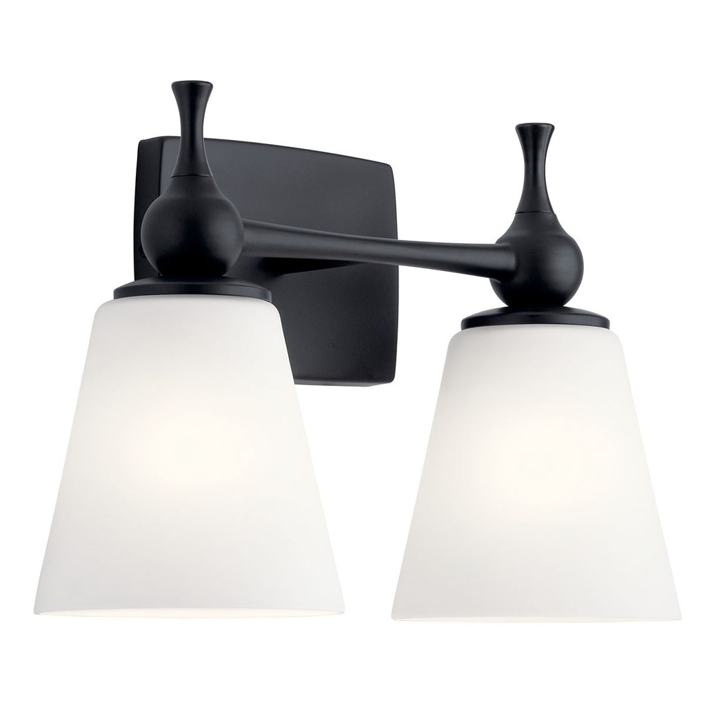 KICHLER 55091BK Cosabella 15" 2 Light Vanity Light With Etched White Glass Black