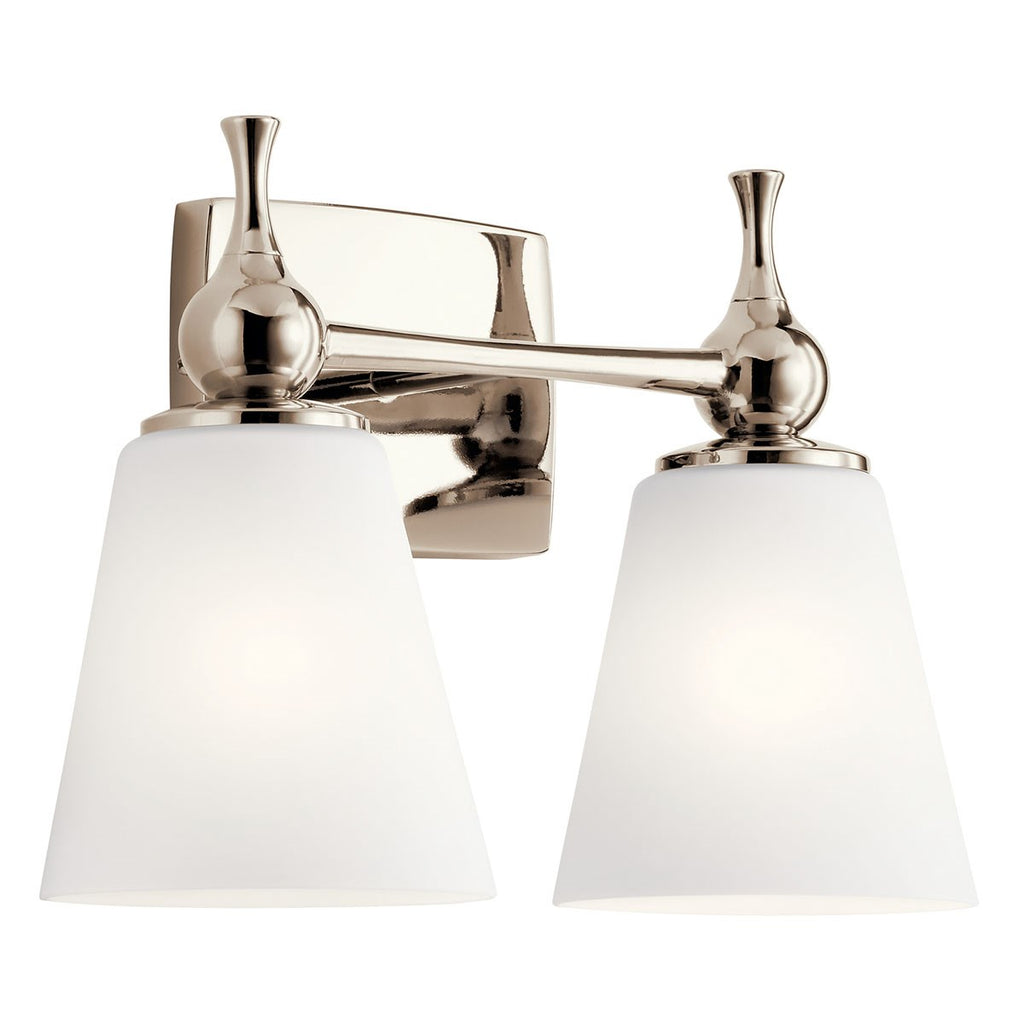 KICHLER 55091PN Cosabella 15" 2 Light Vanity Light With Etched White Glass Polished Nickel