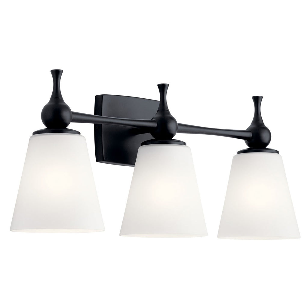 KICHLER 55092BK Cosabella 24" 3 Light Vanity Light With Etched White Glass Black