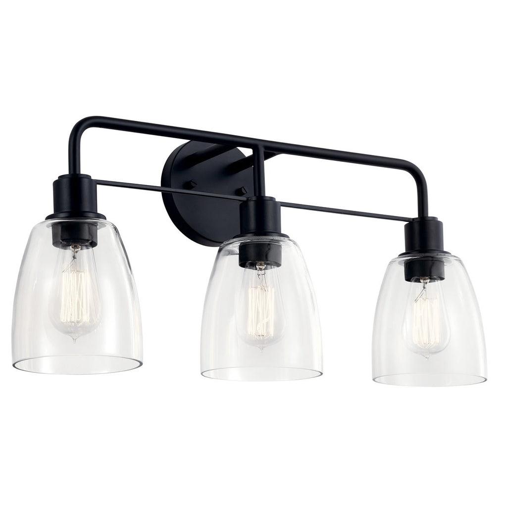 KICHLER 55102BK Meller 24" 3 Light Vanity Light With Clear Glass Black