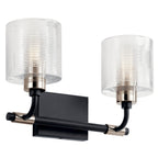 KICHLER 55106BK Harvan 15" 2 Light Vanity Light with Clear Ribbed Glass Black
