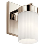 KICHLER 55110PN Ciona 9" 1 Light Wall Sconce With Round Ribbed Glass Polished Nickel