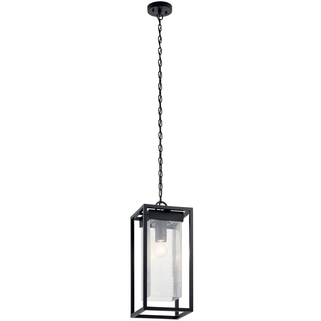 KICHLER 59064BSL Mercer 24 Inch 1 Light Outdoor Pendant With Clear Seeded Glass In Black Finish