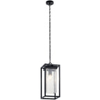 KICHLER 59064BSL Mercer 24 Inch 1 Light Outdoor Pendant With Clear Seeded Glass In Black Finish