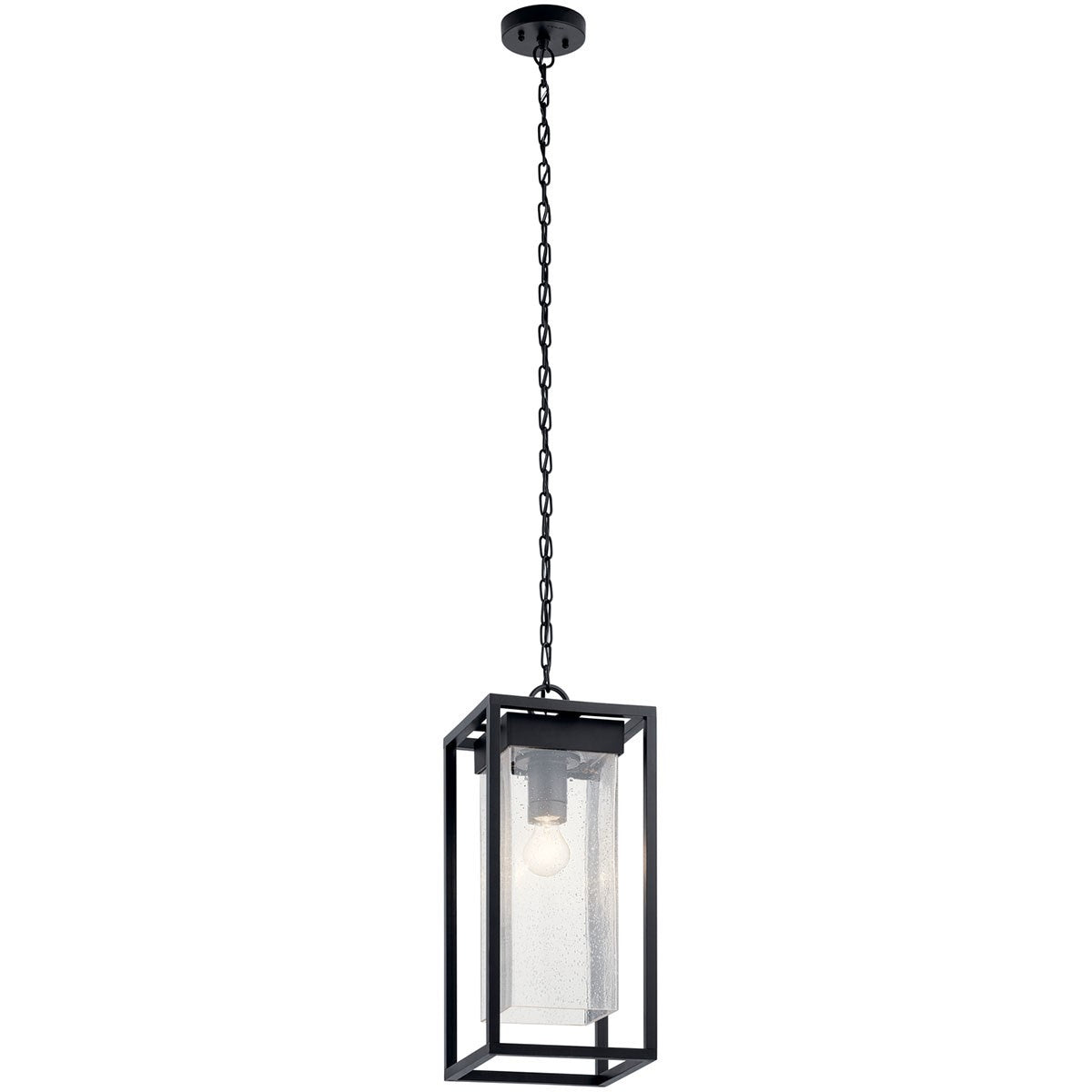KICHLER 59064BSL Mercer 24 Inch 1 Light Outdoor Pendant With Clear Seeded Glass In Black Finish