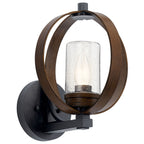 KICHLER 59066AUB The Grand Bank 13" 1 Light Outdoor Wall Light Auburn Stained Wood and Distressed Black Metal