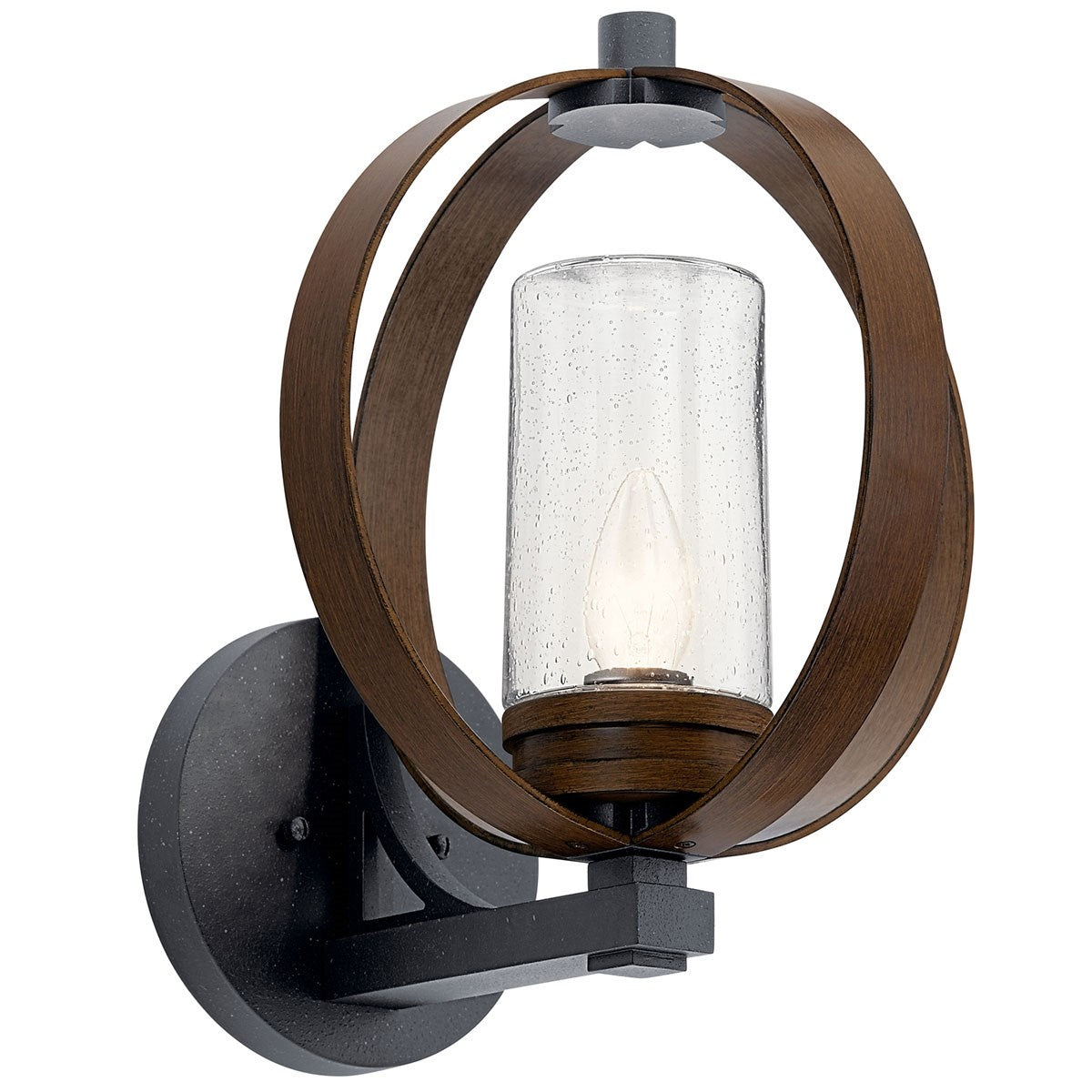 KICHLER 59067AUB The Grand Bank 15" 1 Light Outdoor Wall Light Auburn Stained Wood and Distressed Black Metal