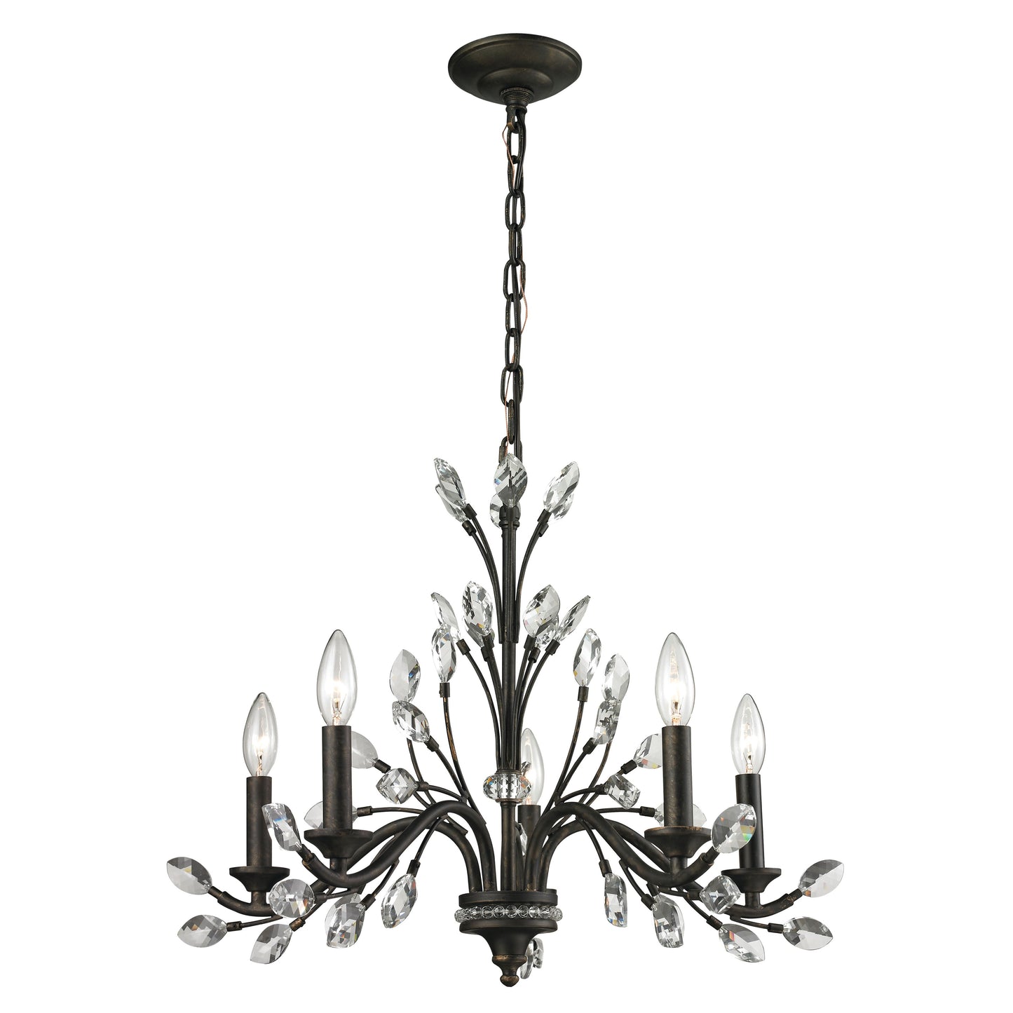 ELK SHOWROOM 11775/5 Crystal Branches 25'' Wide 5-Light Chandelier - Burnt Bronze