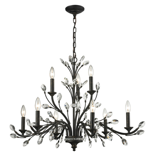 ELK SHOWROOM 11776/6+3 Crystal Branches 33'' Wide 9-Light Chandelier - Burnt Bronze