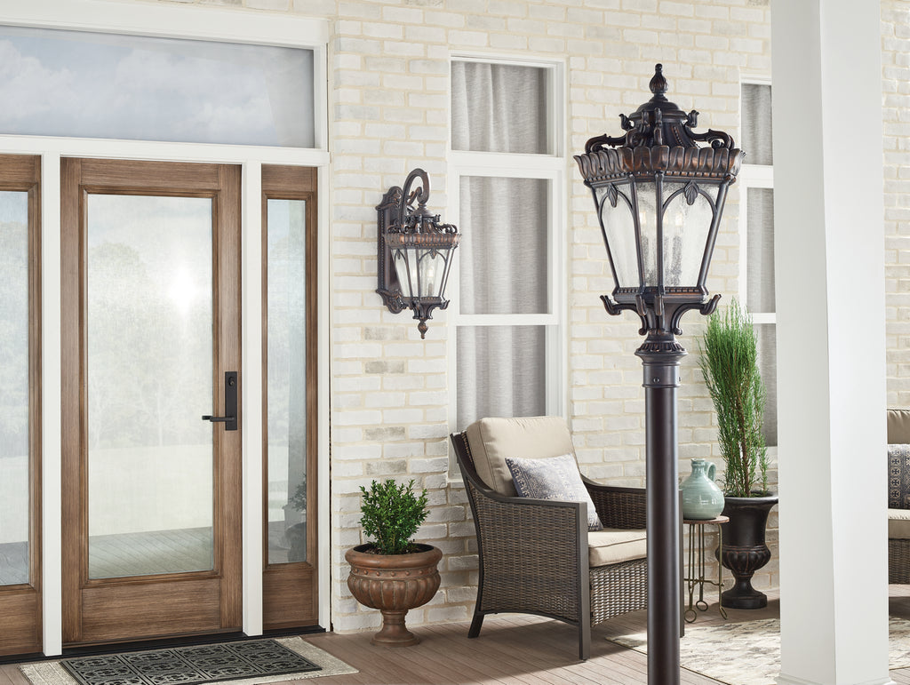 KICHLER 9559LD Tournai 30" 4 Light Outdoor Post Light With Clear Seeded Glass In Londonderry