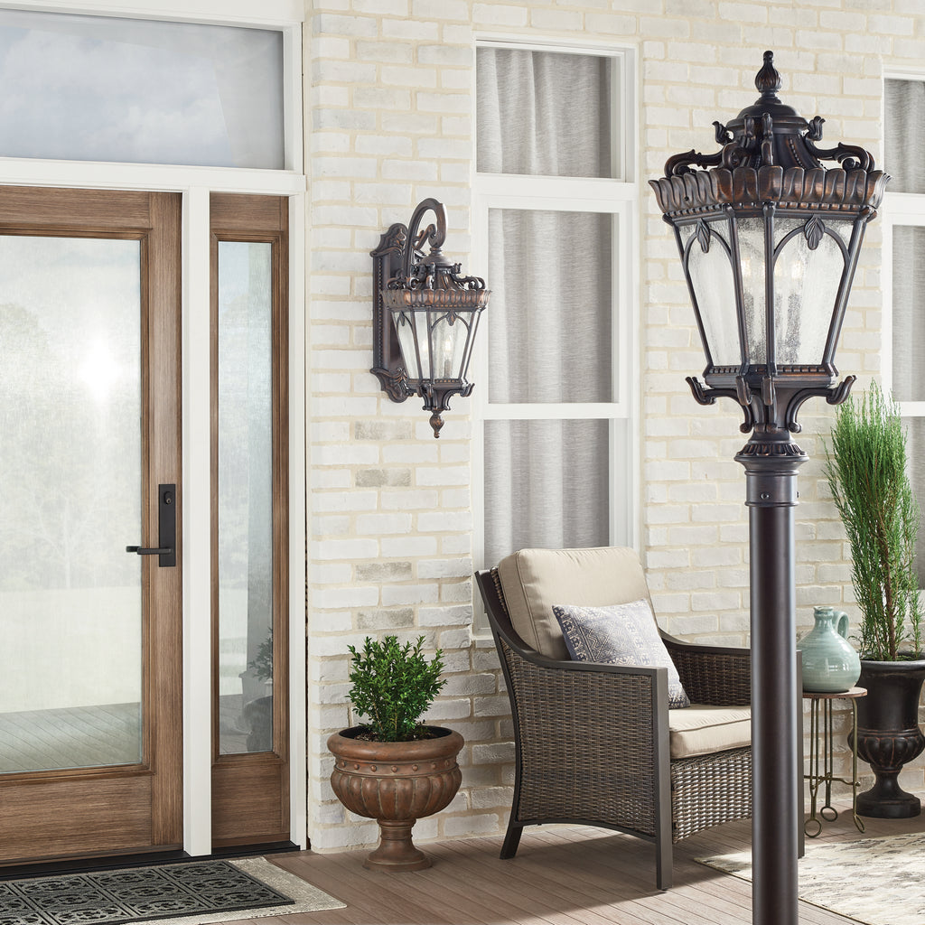 KICHLER 9559LD Tournai 30" 4 Light Outdoor Post Light With Clear Seeded Glass In Londonderry