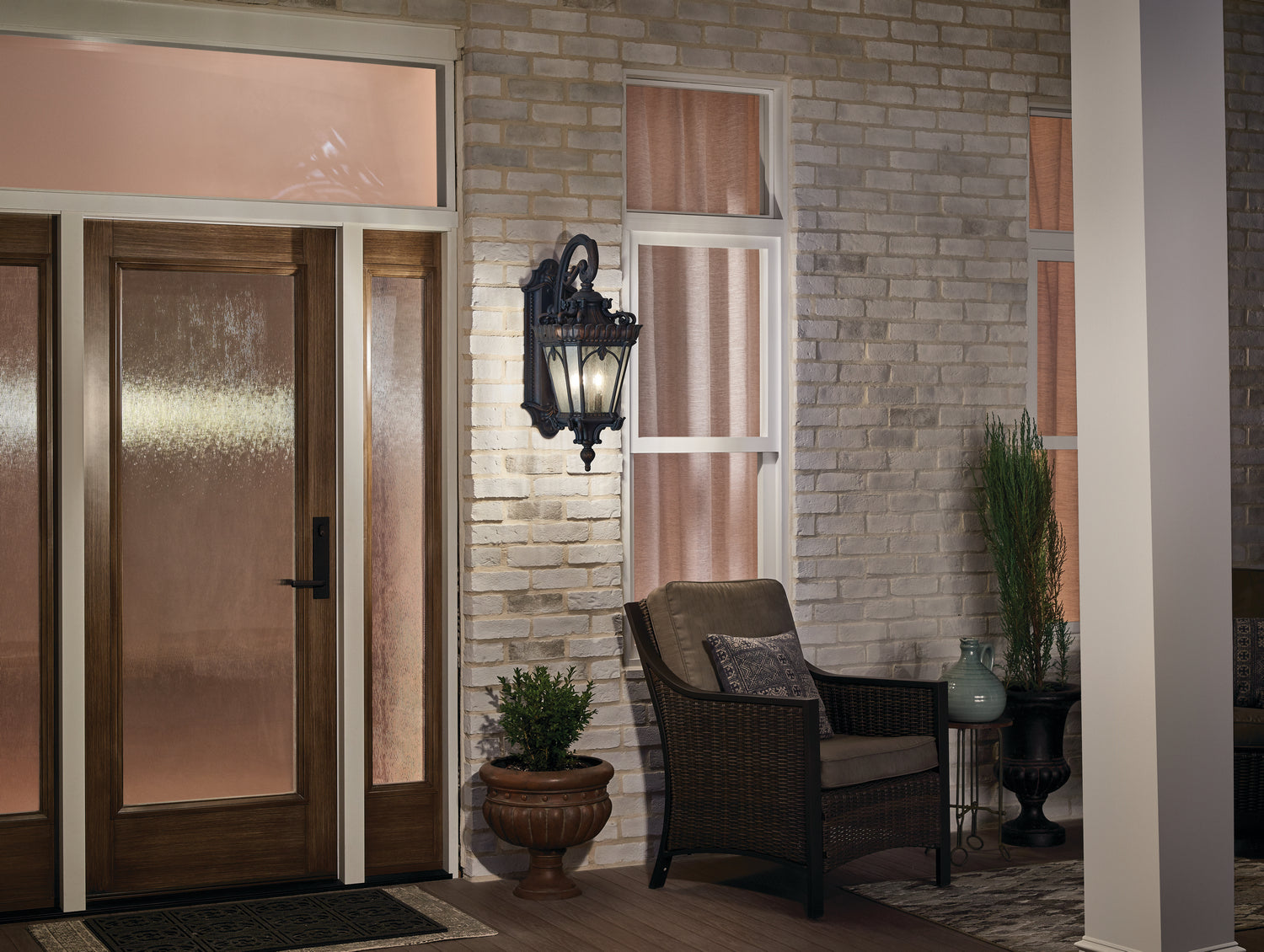 KICHLER 9559LD Tournai 30" 4 Light Outdoor Post Light With Clear Seeded Glass In Londonderry