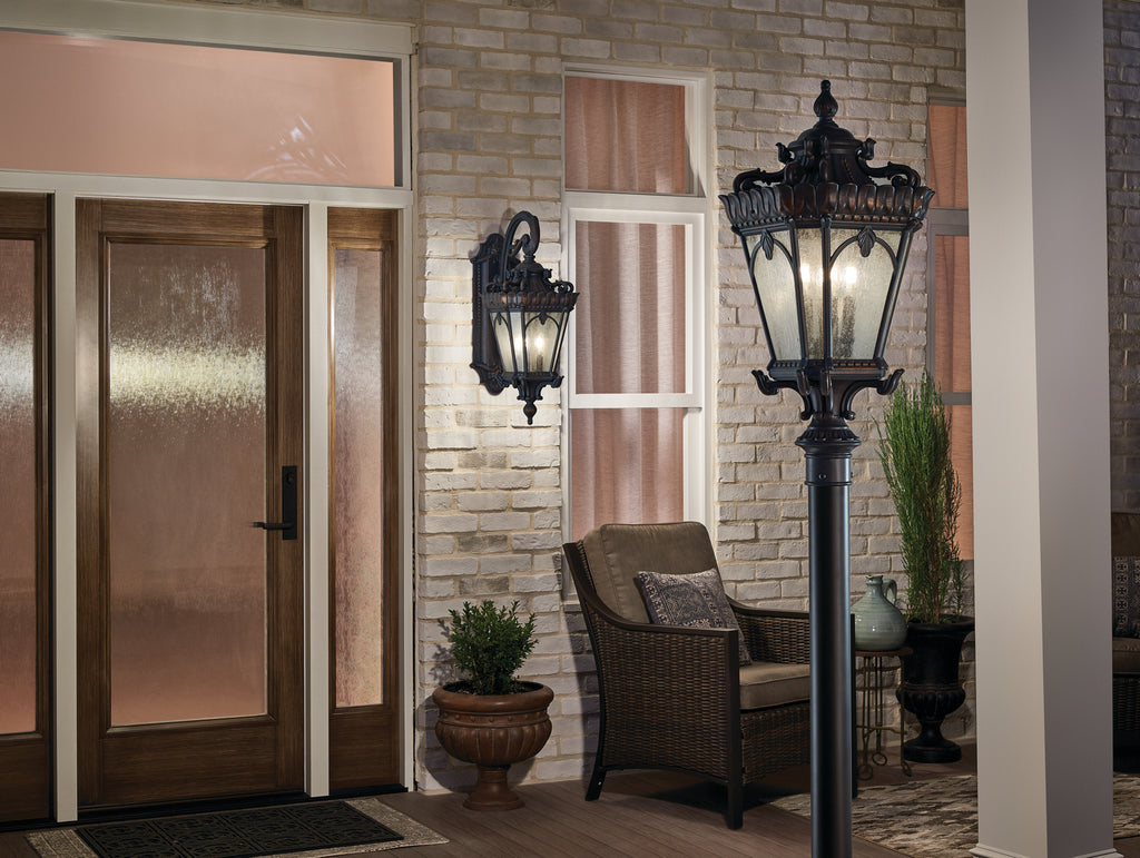 KICHLER 9559LD Tournai 30" 4 Light Outdoor Post Light With Clear Seeded Glass In Londonderry
