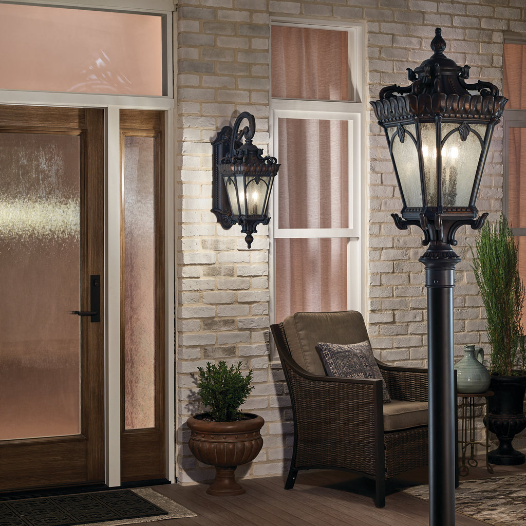 KICHLER 9559LD Tournai 30" 4 Light Outdoor Post Light With Clear Seeded Glass In Londonderry
