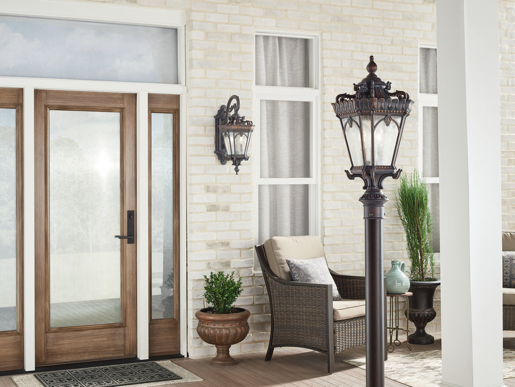 KICHLER 9558LD Tournai 27" 3 Light Outdoor Post Light With Clear Seeded Glass In Londonderry