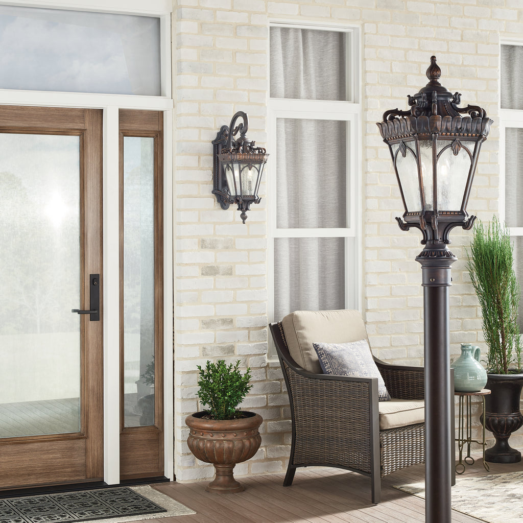 KICHLER 9558LD Tournai 27" 3 Light Outdoor Post Light With Clear Seeded Glass In Londonderry