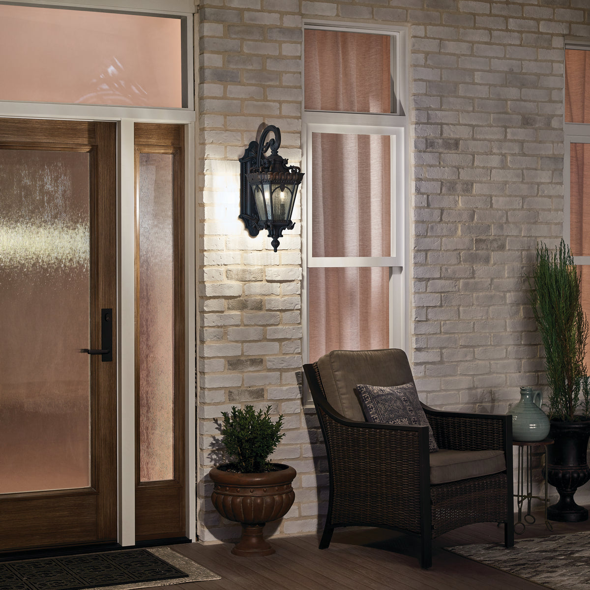 KICHLER 9558LD Tournai 27" 3 Light Outdoor Post Light With Clear Seeded Glass In Londonderry
