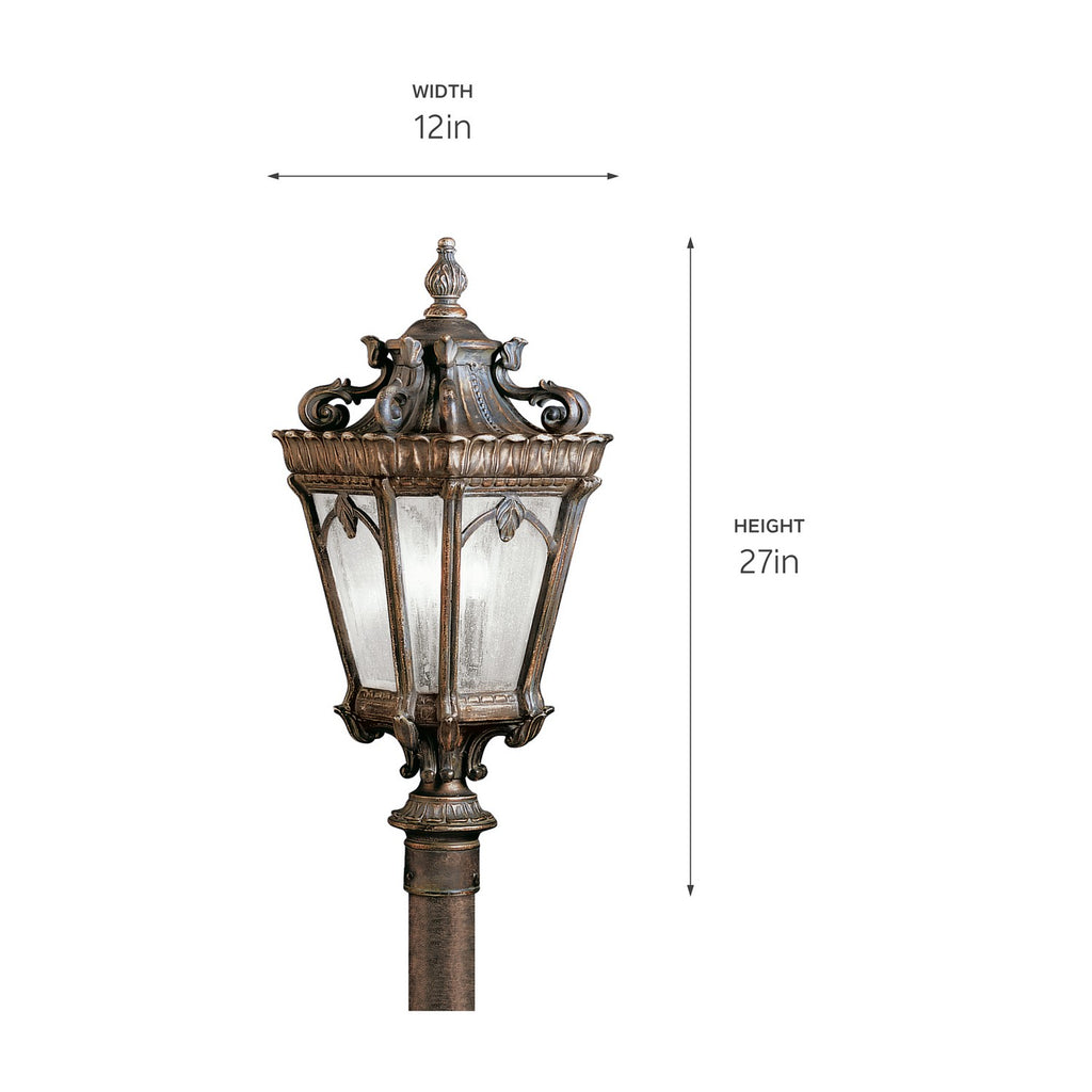 KICHLER 9558LD Tournai 27" 3 Light Outdoor Post Light With Clear Seeded Glass In Londonderry