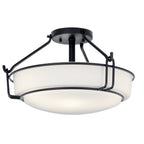 KICHLER 44085BK Alkire 16.5" 3 Light Semi Flush With Satin Etched White Glass In Olde Bronze