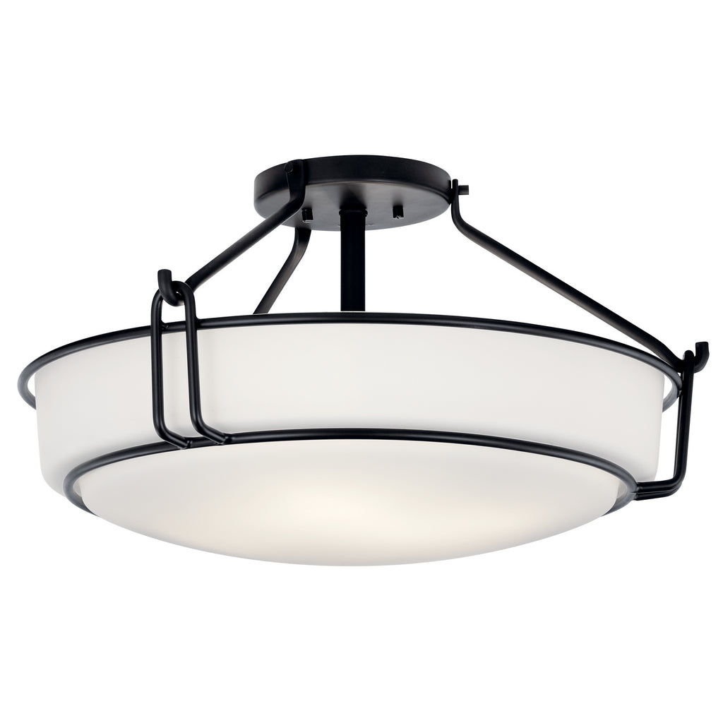 KICHLER 44086BK Alkire 22" 4 Light Semi Flush With Satin Etched White Glass In Brushed Nickel