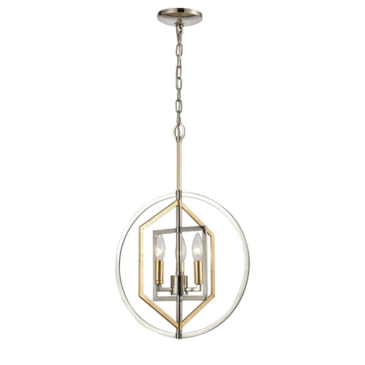 ELK SHOWROOM 12262/3 Geosphere 15'' Wide 3-Light Chandelier - Polished Nickel