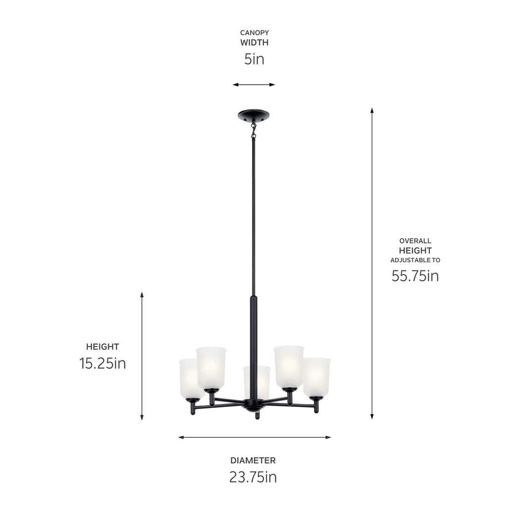 KICHLER 43671BK Shailene 18.25" 5 Light Chandelier With Satin Etched Glass In Brushed Nickel
