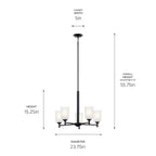 KICHLER 43671BK Shailene 18.25" 5 Light Chandelier With Satin Etched Glass In Brushed Nickel