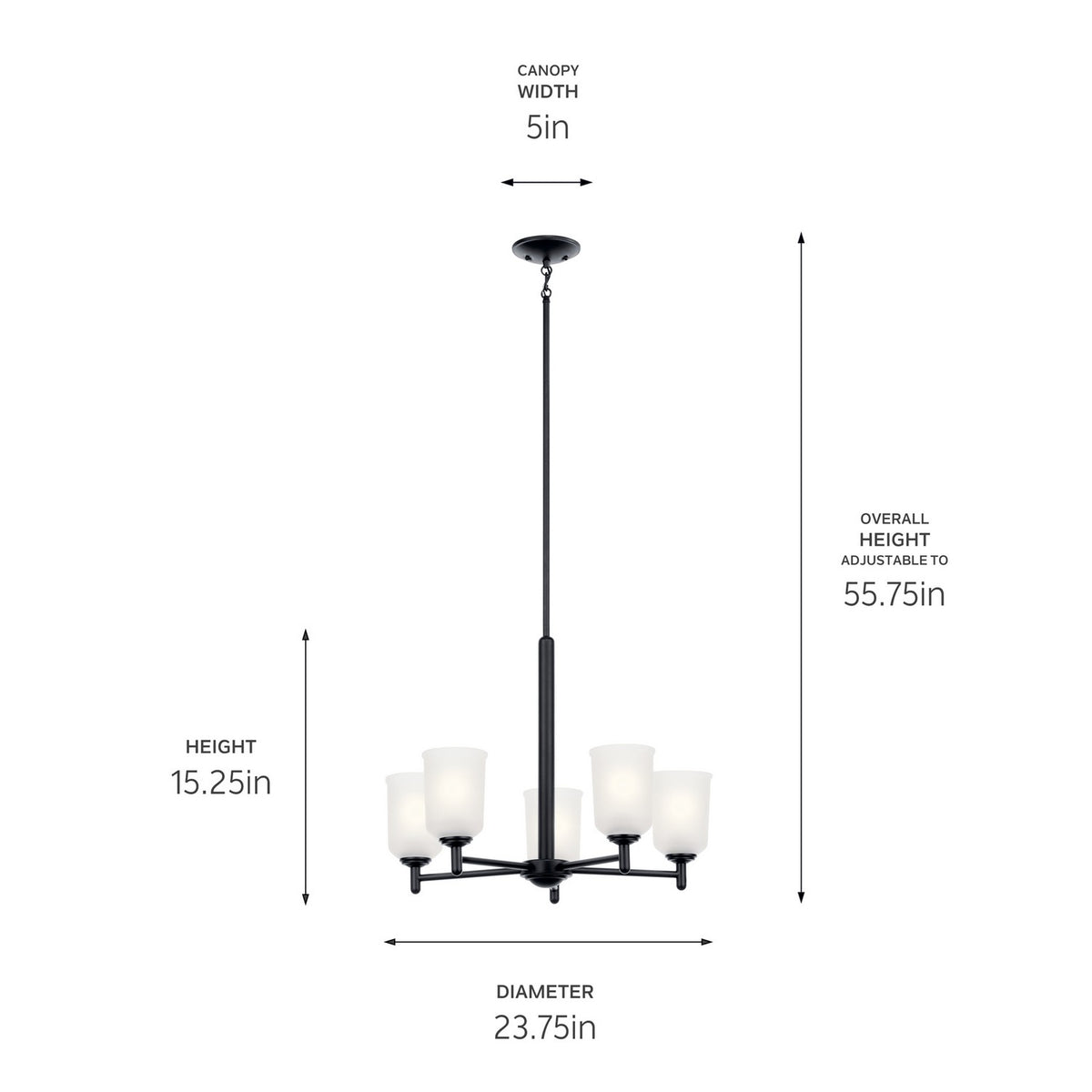 KICHLER 43671BK Shailene 18.25" 5 Light Chandelier With Satin Etched Glass In Brushed Nickel