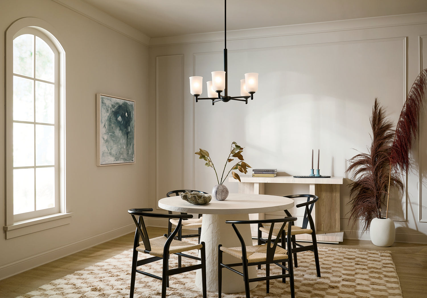 KICHLER 43671BK Shailene 18.25" 5 Light Chandelier With Satin Etched Glass In Brushed Nickel