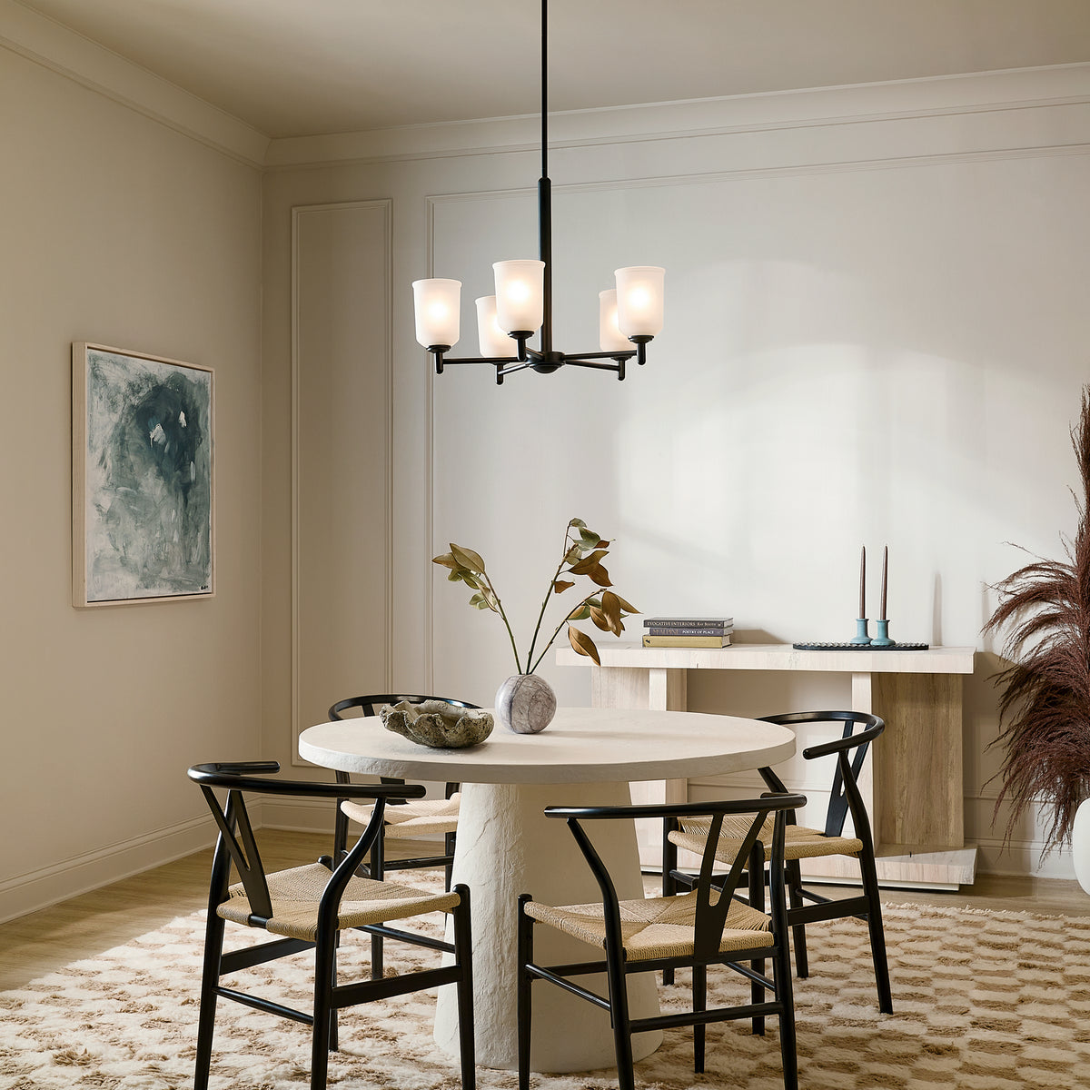 KICHLER 43671BK Shailene 18.25" 5 Light Chandelier With Satin Etched Glass In Brushed Nickel