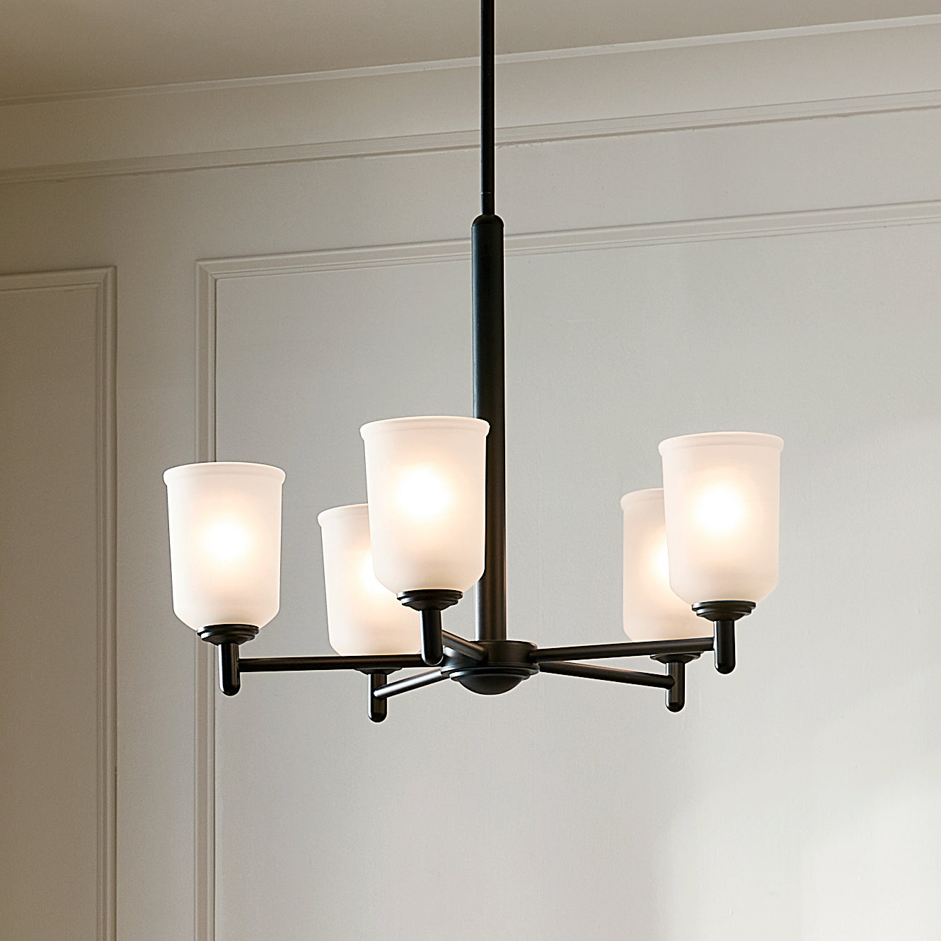 KICHLER 43671BK Shailene 18.25" 5 Light Chandelier With Satin Etched Glass In Brushed Nickel